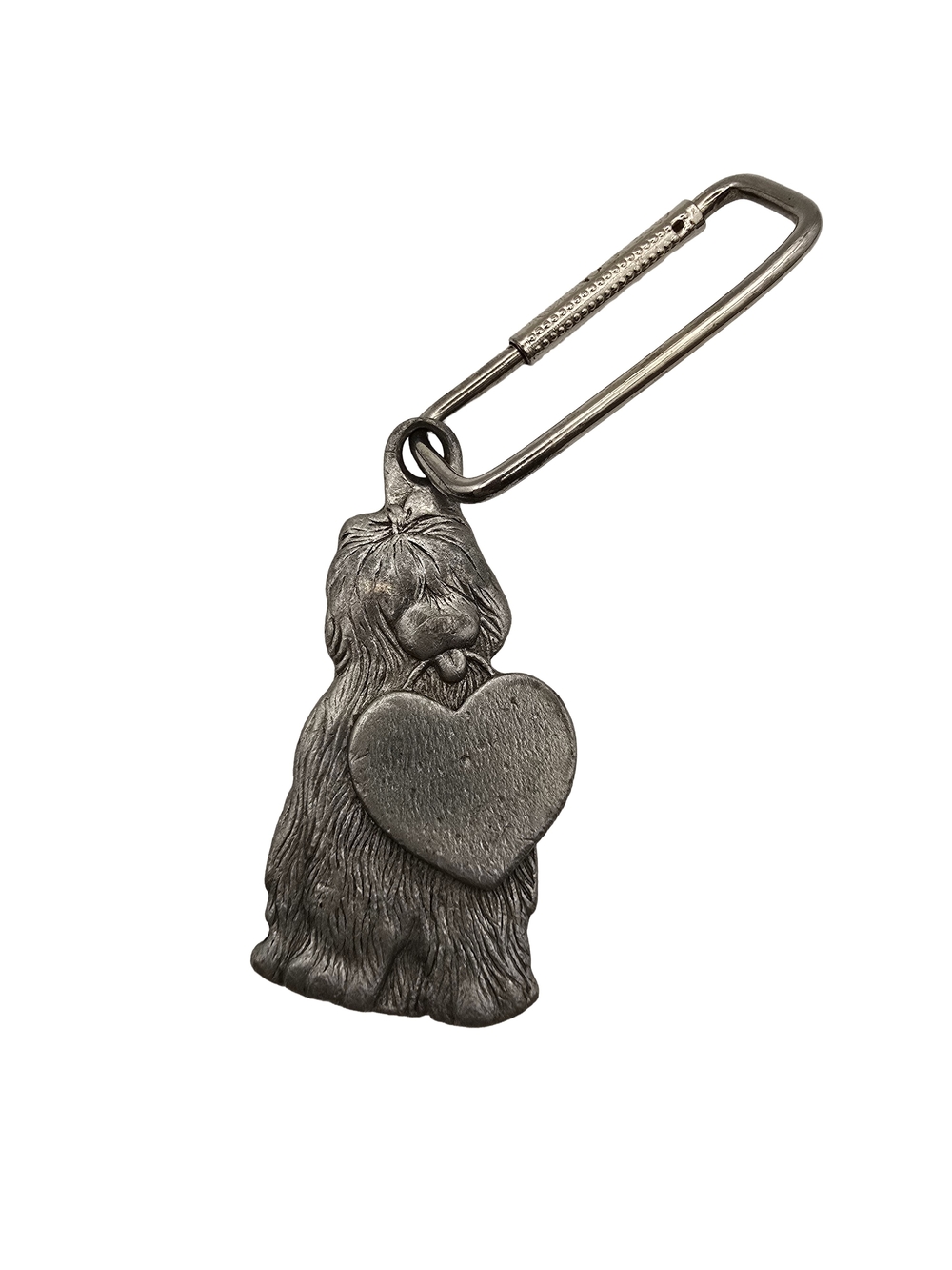 Vintage Seagull Pewter Chatelaine Shaggy Dog With Heart Keychain